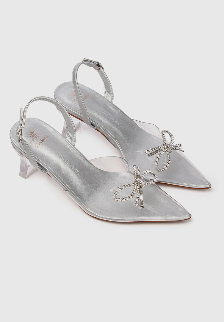 Milliotandco Disney Cinderella The Glass Slipper Transparent Slingback Pointed Toe Heels (Silver)