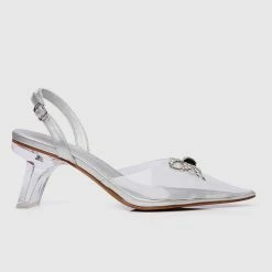 Milliotandco Disney Cinderella The Glass Slipper Transparent Slingback Pointed Toe Heels (Silver)