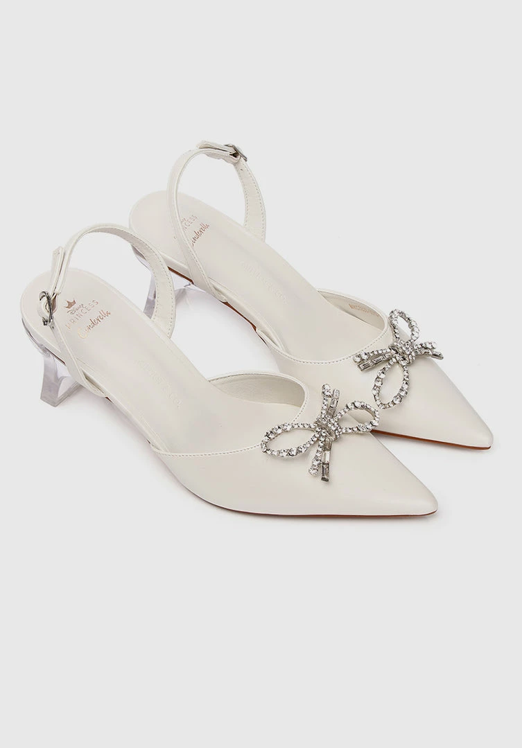 Milliotandco Disney Cinderella The Glass Slipper Transparent Slingback Pointed Toe Heels (White)