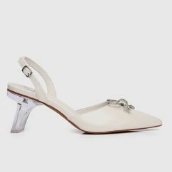 Milliotandco Disney Cinderella The Glass Slipper Transparent Slingback Pointed Toe Heels (White)