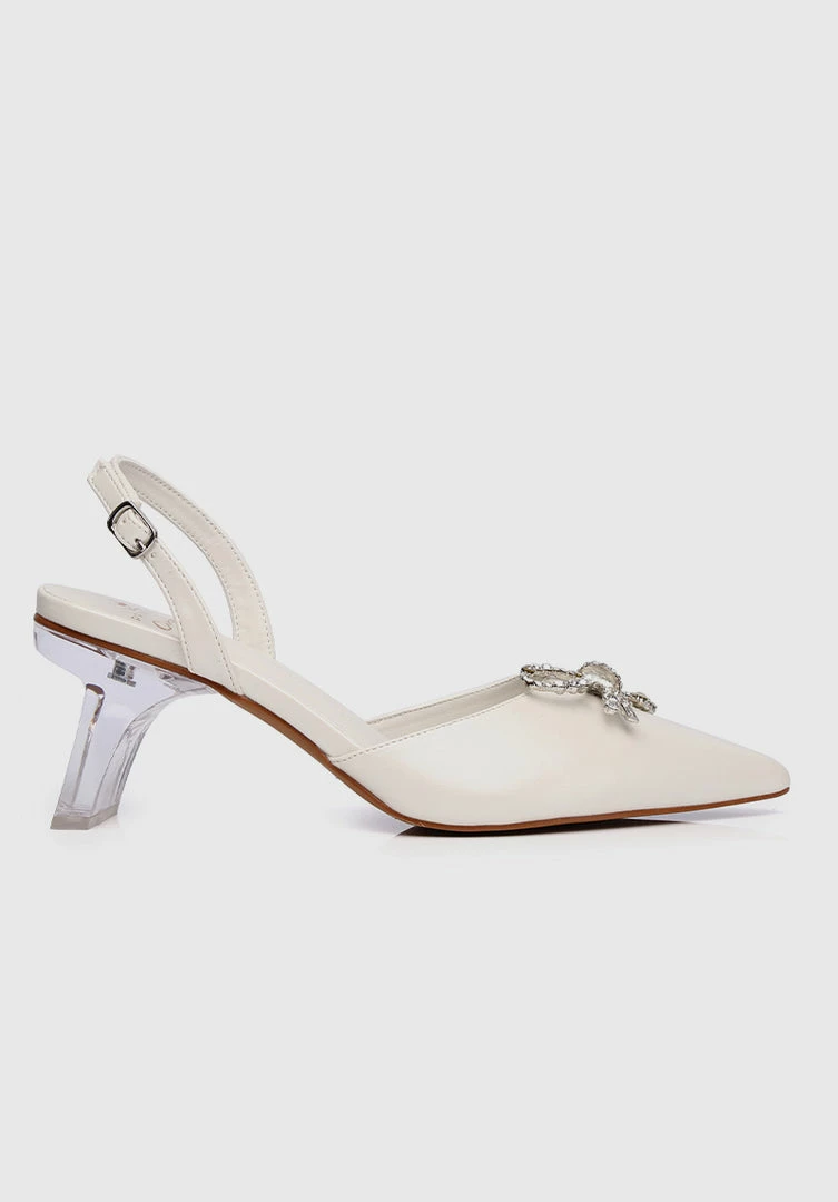 Milliotandco Disney Cinderella The Glass Slipper Transparent Slingback Pointed Toe Heels (White)