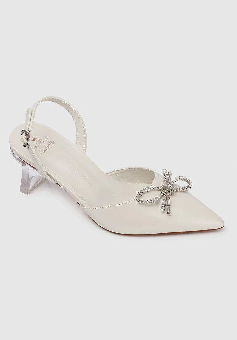 Milliotandco Disney Cinderella The Glass Slipper Transparent Slingback Pointed Toe Heels (White)