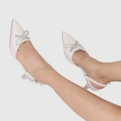 Milliotandco Disney Cinderella The Glass Slipper Transparent Slingback Pointed Toe Heels (White)