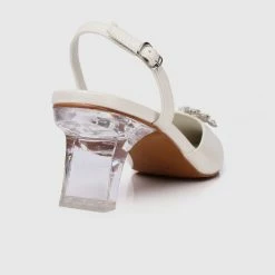 Milliotandco Disney Cinderella The Glass Slipper Transparent Slingback Pointed Toe Heels (White)