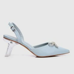 Milliotandco Disney Cinderella The Glass Slipper Transparent Slingback Pointed Toe Heels (Light Blue) Shoes