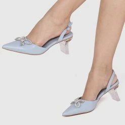 Milliotandco Disney Cinderella The Glass Slipper Transparent Slingback Pointed Toe Heels (Light Blue) Shoes