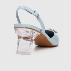 Milliotandco Disney Cinderella The Glass Slipper Transparent Slingback Pointed Toe Heels (Light Blue) Shoes