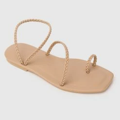 Milliotandco Shoes Disney Rapunzel I See Braided Square Toe Sandals Toe Ring Sandals & Flip Flops (Nude)
