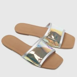 Milliotandco Gold Digger Open Toe Flat Sandals (Silver)