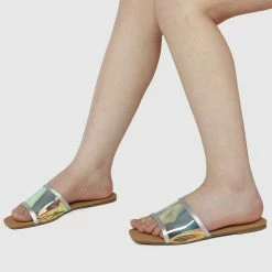 Milliotandco Gold Digger Open Toe Flat Sandals (Silver)