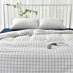 Milliotandco Ohel Gingham Q 5-pc Quilt Cover Set (White)