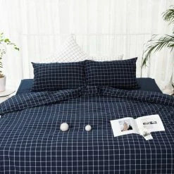 Milliotandco Ohel Gingham Q 5-pc Quilt Cover Set (Midnight Blue)