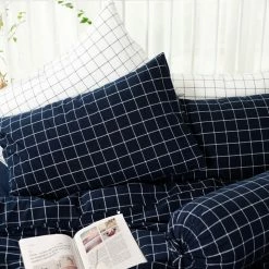 Milliotandco Ohel Gingham Q 5-pc Quilt Cover Set (Midnight Blue)