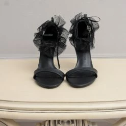 Milliotandco Disney Cinderella Bibbidi Bobbidi Boo Sparkly Tulle Anklet Heels Open Toe Heels (Black)