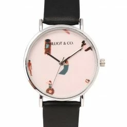 Milliotandco Angel Silver Leather Strap Watch (Black)