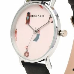 Milliotandco Angel Silver Leather Strap Watch (Black)