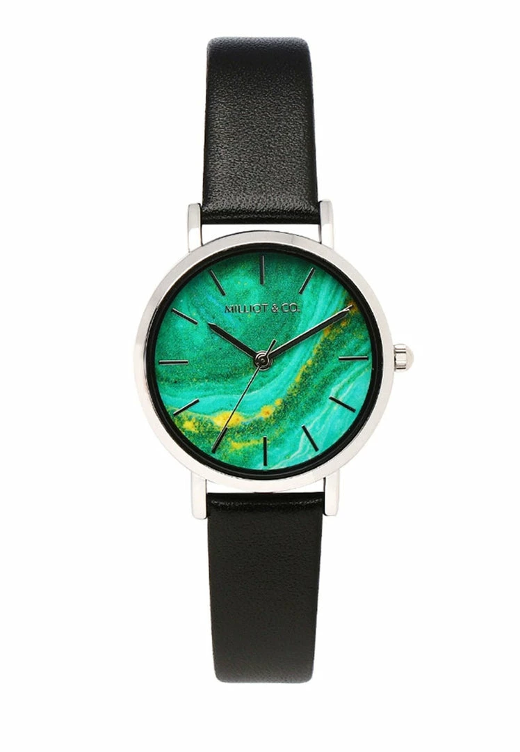 Milliotandco Holly Silver Leather Strap Watch (Black)