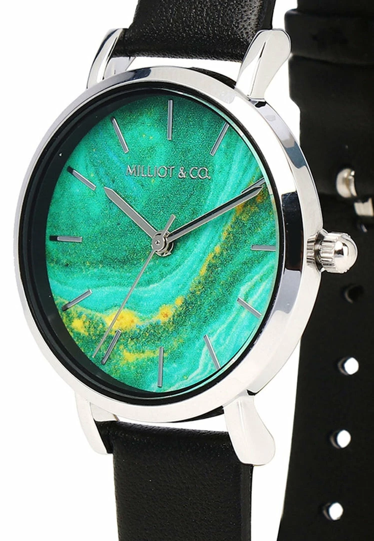 Milliotandco Holly Silver Leather Strap Watch (Black)