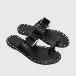 Milliotandco Shoes Lit Toe Ring Flat Sandals (Black)