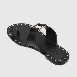 Milliotandco Shoes Lit Toe Ring Flat Sandals (Black)