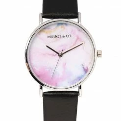 Milliotandco Accessories Mavis Silver Leather Strap Watch (Black)