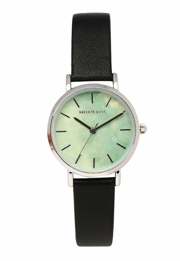 Milliotandco Accessories Misty Silver Leather Strap Watch (Black)
