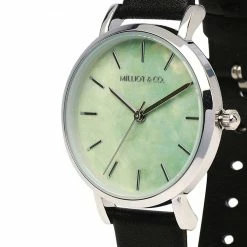 Milliotandco Accessories Misty Silver Leather Strap Watch (Black)
