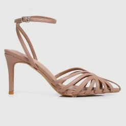 Milliot & Co Mariah Open Toe Heels (Brown) Shoes