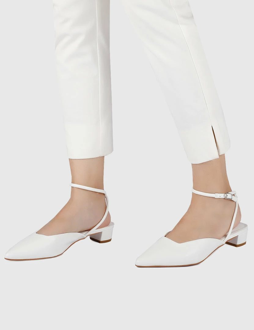 Milliot & Co Shoes Valencia Pointed Toe Ballerina & Flats (White)