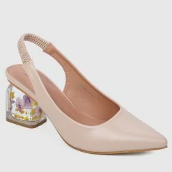 Milliot & Co Summer Pointed Toe Floral Heels (Nude) Shoes