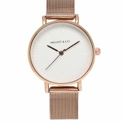 Milliot & Co Allegra Rose Gold Mesh Strap Watch (Rose Gold/White) Gold Watches