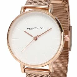 Milliot & Co Allegra Rose Gold Mesh Strap Watch (Rose Gold/White) Gold Watches