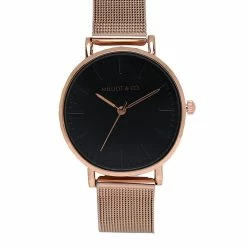 Milliot & Co Gold Watches Allegra Rose Gold Mesh Strap Watch (Rose Gold/Black)