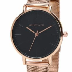 Milliot & Co Gold Watches Allegra Rose Gold Mesh Strap Watch (Rose Gold/Black)