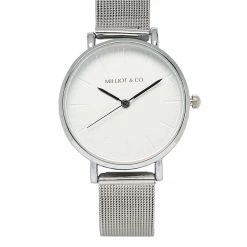 Milliot & Co Silver Watches Allegra Silver Mesh Strap Watch (Silver/White)