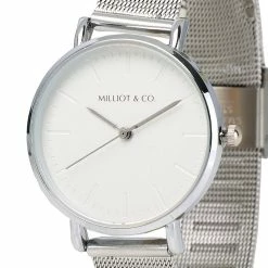 Milliot & Co Silver Watches Allegra Silver Mesh Strap Watch (Silver/White)