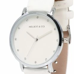 Milliot & Co Louis Silver Pu Strap Watch (White) PU Strap Watches