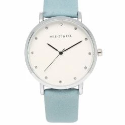 Milliot & Co Louis Silver Pu Strap Watch (Sky Blue)