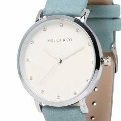 Milliot & Co Louis Silver Pu Strap Watch (Sky Blue)