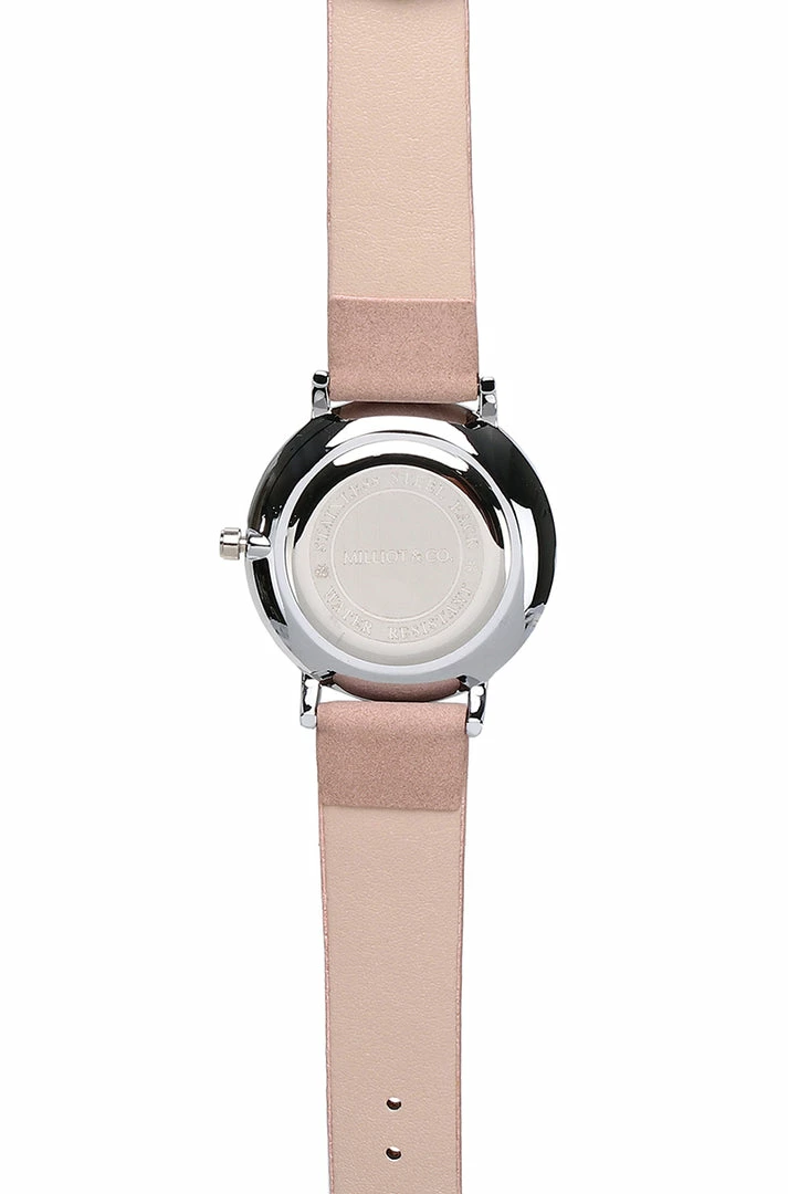 Milliot & Co Louis Silver Pu Strap Watch (Pink) PU Strap Watches