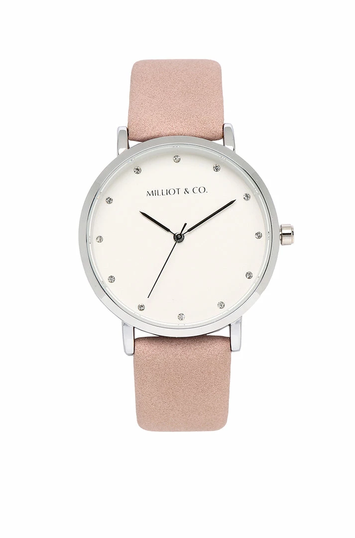 Milliot & Co Louis Silver Pu Strap Watch (Pink) PU Strap Watches