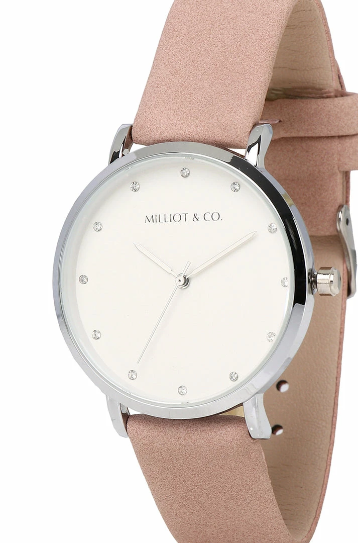 Milliot & Co Louis Silver Pu Strap Watch (Pink) PU Strap Watches