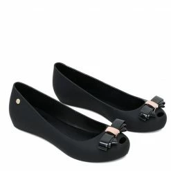 Milliot & Co Whimsical Peep Toe Jelly Ballerina Flats (Black)